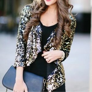 Free Press Gold and Black Sequin Jacket